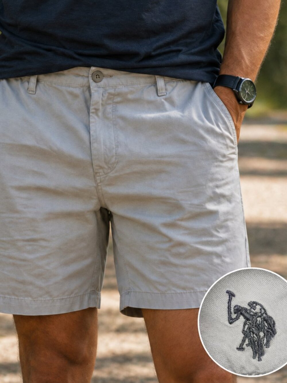 U.S. Polo Assn. Men’s Chino Shorts Size 34 Beige 4-Pocket Design 2 Pony Logo Y2K